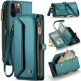 thumbnail image 1 of Funda tipo cartera para iPhone 12 Pro Max con bloqueo RFID, tarjetero, cremallera, ranura para billetes, correa de hombro magnética de piel sintética suave para iPhone 12 Pro Max, 1 of 10