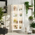 thumbnail image 2 of Display Cabinet with Glass Doors, Glass Display Cabinet with with 3 Color LED Lights, Curio Display Cabinet with 3 Shelves for Living Room & , Display Shelf, Assembly Required, White, 2 of 9