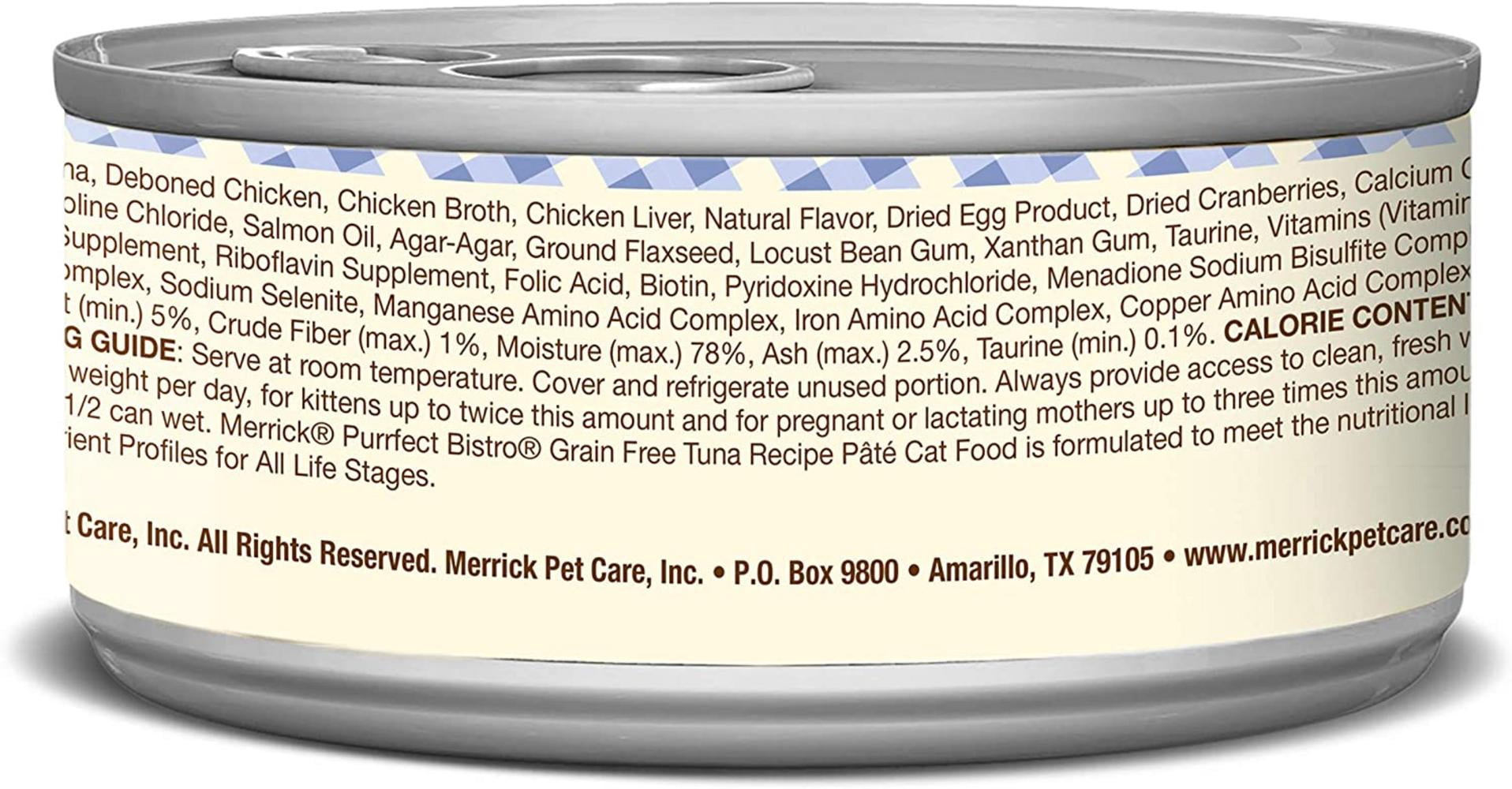 (24-Pack) Merrick Purrfect Bistro Grain Free Pate Wet Cat Food Tuna, 3 oz