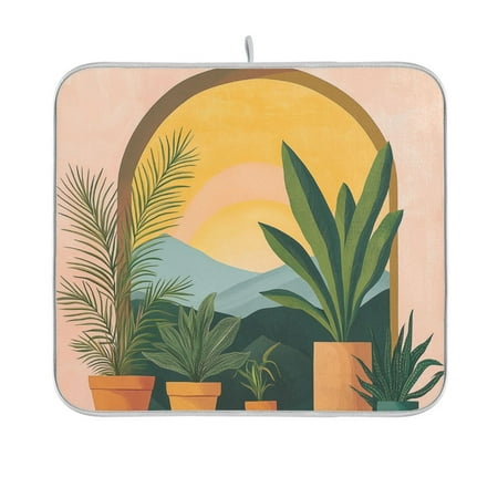 

Yayeee Dish Drying Mat for Kitchen Counter 16 x18 Microfiber Absorbent Pad Boho Plants