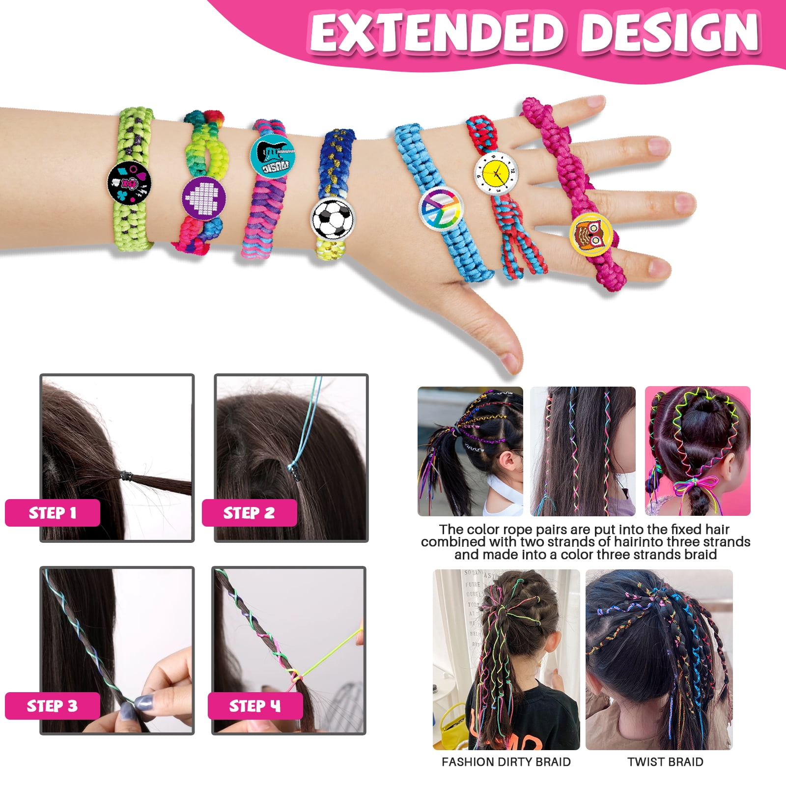 JUGAAD LIFE Friendship Bracelet Making Kit for Girls, 2 Charm Bracelet Making kit for Kids Ages 6-12, Arts and Crafts String Maker Tool, Birthday Gifts for Teen Girl, Party Activity Set