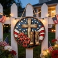 thumbnail image 1 of America Wooden Hanging Sign Patriotic Round Wall Decor For Home And Porch, 1 of 6