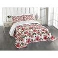 thumbnail image 3 of Ambesonne Ladybugs Quilted Bedspread Set 3 Pcs, Hibiscus Exotic Flora, King Size, Red Coral Green, 3 of 5
