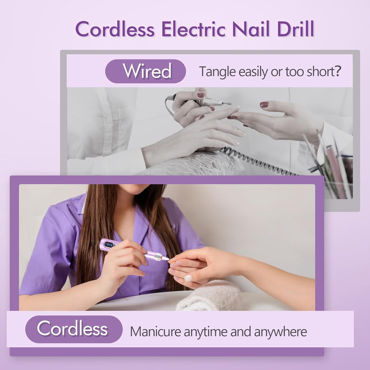 Aorsher Cordless Electric Nail Drill Professional E-File Nail Drill Kit for Acrylic, Gel Nails, Manicure Pedicure Polishing Shape Tools Design for Home Salon Use Gray