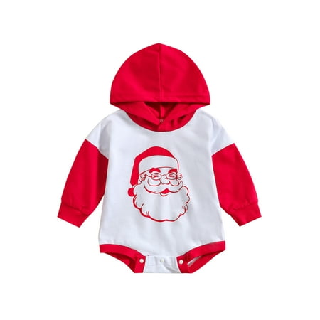 

Toddler Baby Sweatshirt Rompers Christmas Santa/Letter Print Long Sleeve Hoodie Jumpsuit for Newborn Infant Cute Clothes
