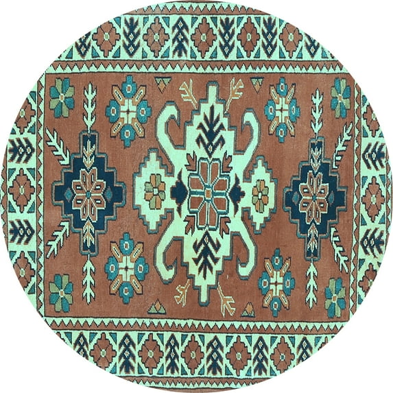 Ahgly Company Indoor Round Geometric Light Blue Traditional Area Rugs, 3' Round