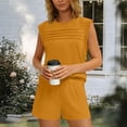 thumbnail image 2 of JGGSPWM Womens Sets 2 Piece Outfits Summer Solid Color Shorts and Cap Sleeve Front Pleated Round Neck Top Set Matching Lounge Sets for Travel Vacation Yellow L, 2 of 8