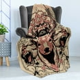 thumbnail image 4 of Deer Soft Flannel Fleece Throw Blanket, Modern Illustration of Skull and Wolves with Floral Design Majestic Antler, Cozy Plush for Indoor and Outdoor Use, 70" x 90", Black Beige Pink, by Ambesonne, 4 of 5