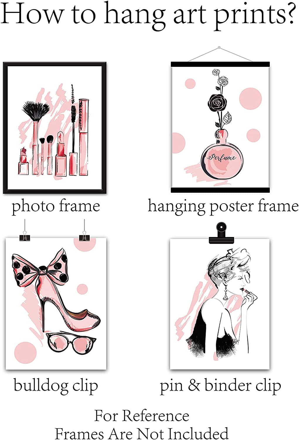 4pcs Fashion Women Canvas Wall Art Print Poster Set Unframed Wall Pictures Paintings Perfume Makeup Modern Artwork Decor for Dressing Room Bedroom Bathroom Home Girls Gift 8 x 10inch Pink
