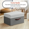 thumbnail image 3 of Ornavo Home Foldable Collapsible XLarge Storage Box Bins Linen Fabric Shelf Basket Cube Organizer with Leather Handles and Lid - Set of 3 - 16.5 x 11.8 x 7.5, 3 of 5
