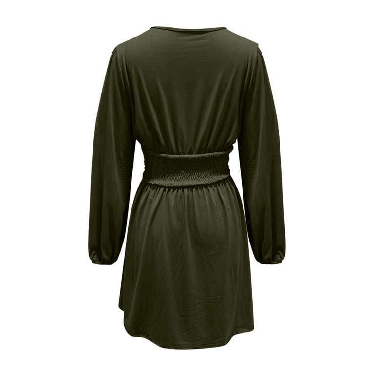 Pink Easter Dress Women, Smocked Mini V Neck Long Sleeve Pleated Tunic A  Line Dress Red Formal Women Sexy Green Dress Semi For Going Out Dresses  Women'S Cocktail Maxi Dresses (L, Army