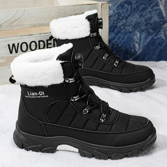 Men'S Slip-On Snow Boots with Thick Cushioned Sole - Winter Traction Outdoors, Slip-Resistant PVC Outsole, Warm Fabric Lining - Low-Top Ankle Support for Hiking, Commuting, Everyday - White Cold Weat