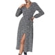 thumbnail image 1 of Moda mujer cuello en V impresión manga larga cordón Slim Fit Split dobladillo vestido Pompotops hdfakjf6894, 1 of 9