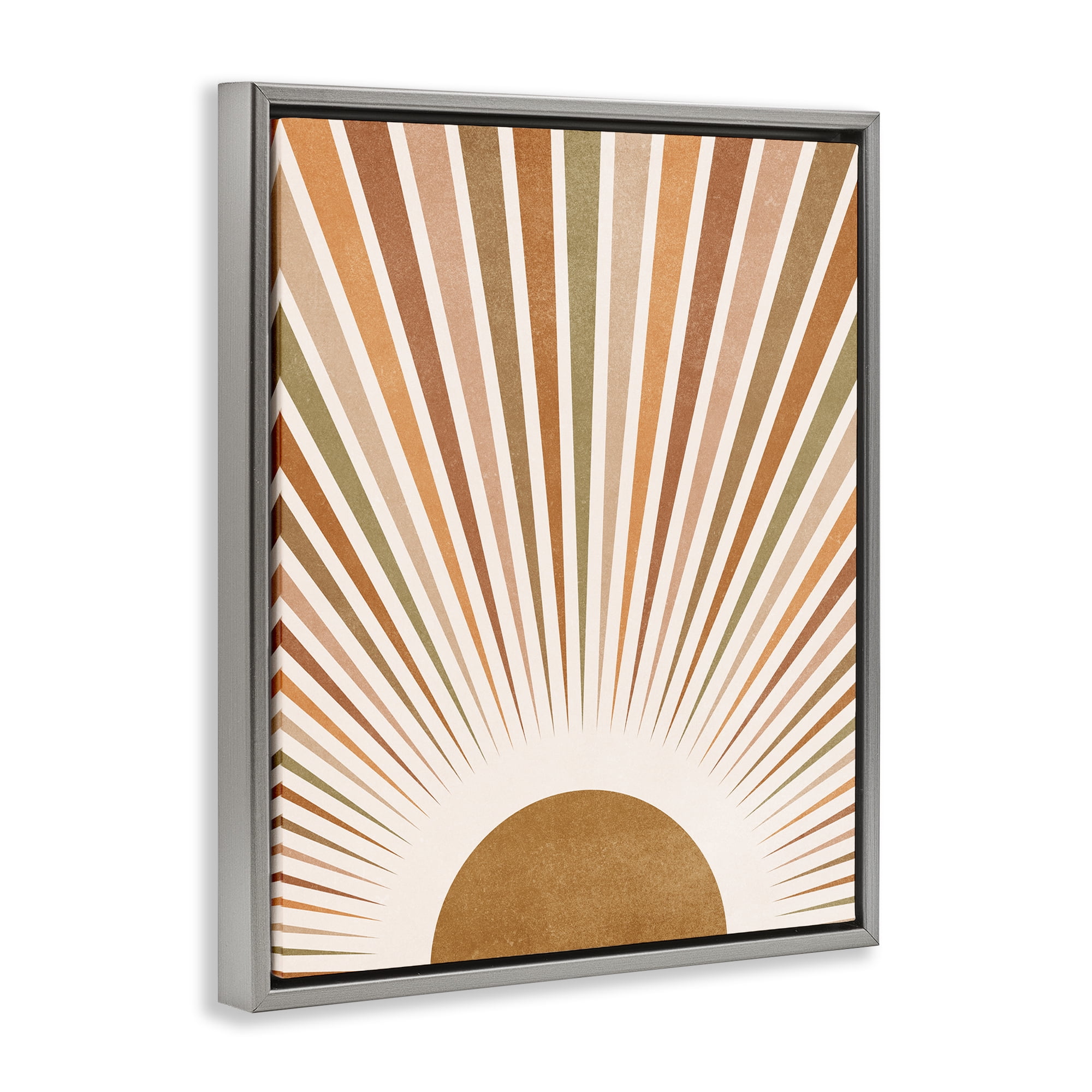Stupell Industries Vintage Boho Sunburst Landscape & Nature Painting Gray Floater Framed Canvas Art Print Wall Art, 25 x 31