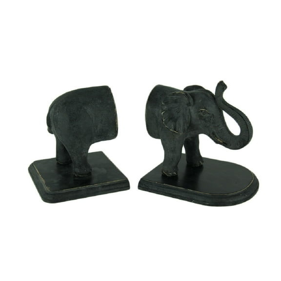 VIP Home and Garden Distressed Black Standing Elephant Top and Tail Bookend Set