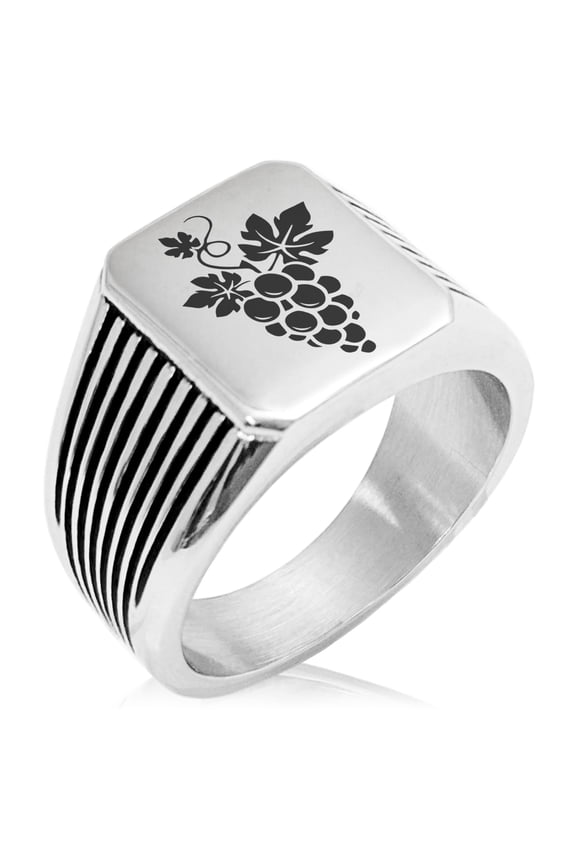 Stainless Steel Dionysus Greek God of Wine Needle Stripe Pattern Biker Style Polished Ring