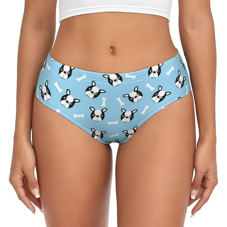 Womens Underwear - cute Boston Terrier dog bone blue No Show Seamless Underwear for Women  Stretch Women s Panties  Hipster Soft Comfort Ladies Panties Bikini Underwear Briefs