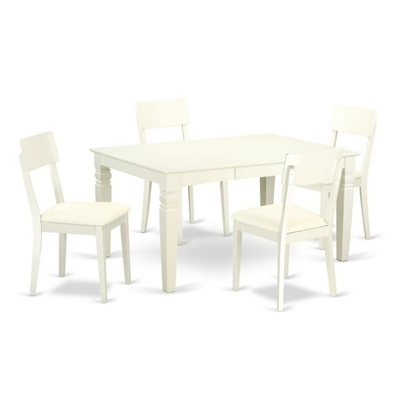 East West Furniture Weston 5-piece Wood Dining Set with Leather Seat in White