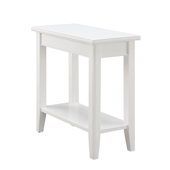 White Solid Wood Narrow End Table with Shelf, Small Space, 12 in. W