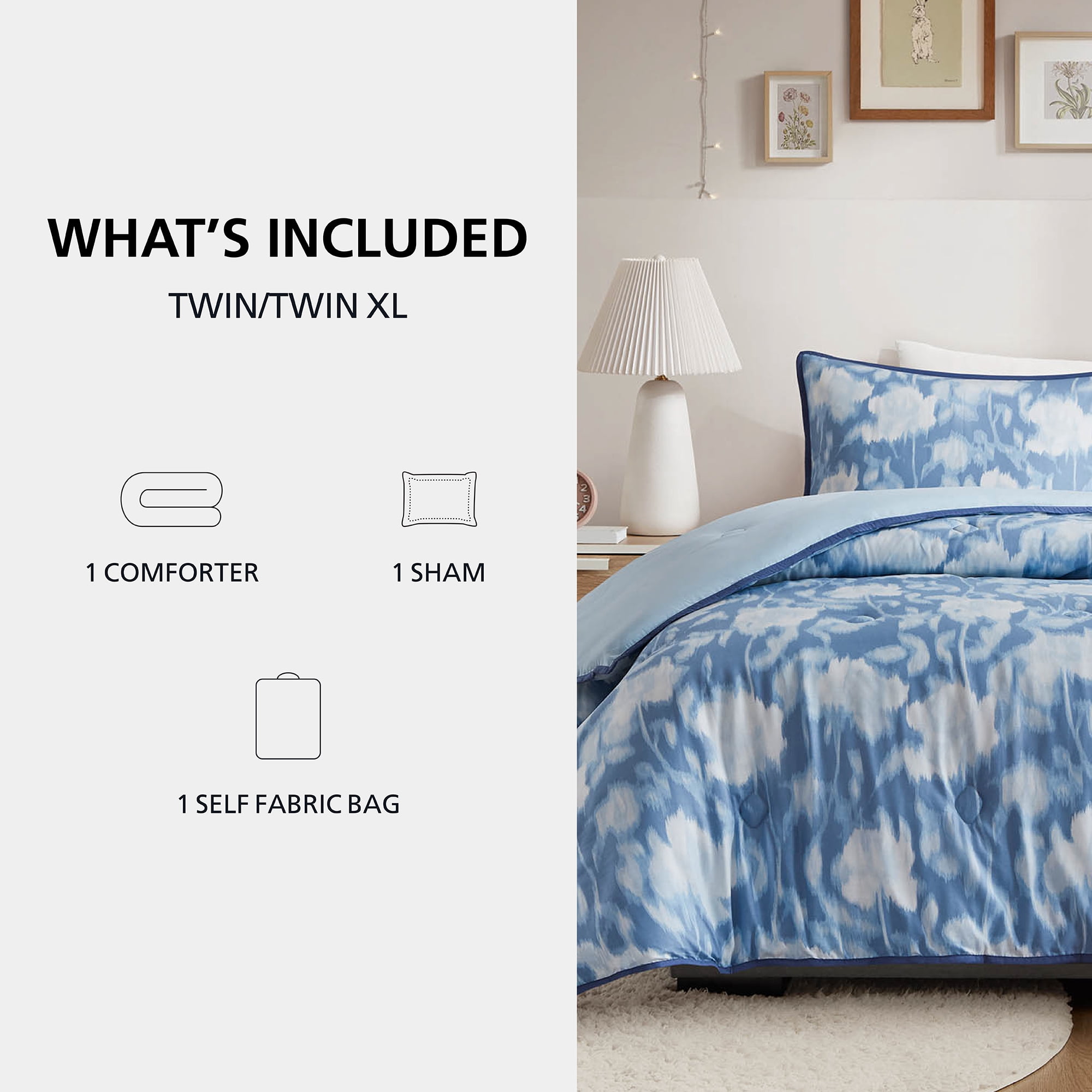 Mainstays Blurred Rose 2-Piece Blue Comforter Set, Twin/Twin XL