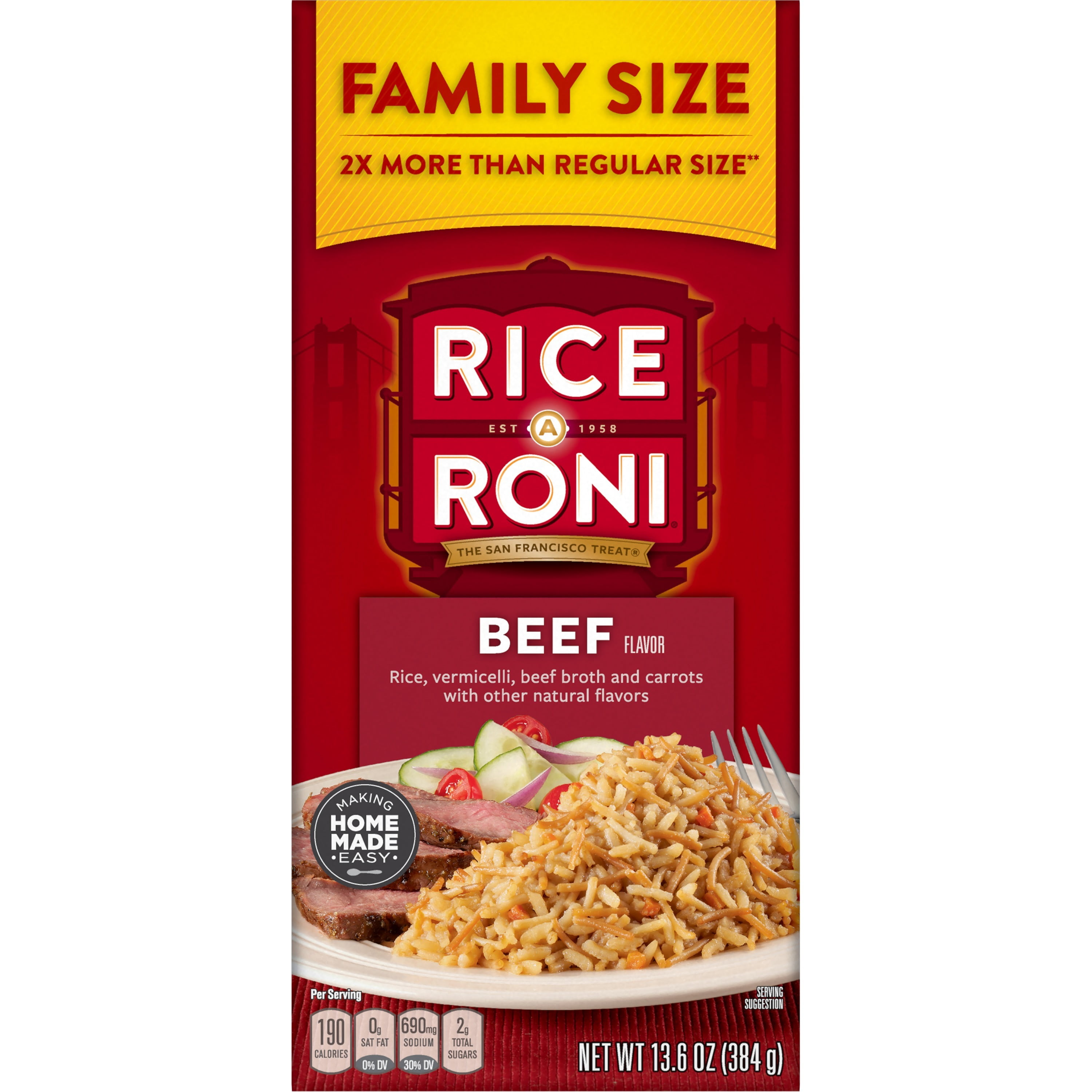 Rice-A-Roni Rice & Vermicelli Mix, Beef, Family Size, 13.6 oz Box