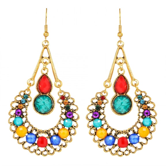 DESIGNICE Statement Earrings for Women,Metal Plated Hollowed-Out Ethnic Style Dangle Earrings for Women,Womens Earrings Wife Girlfriend Party Birthday Jewelry Gift,Style1