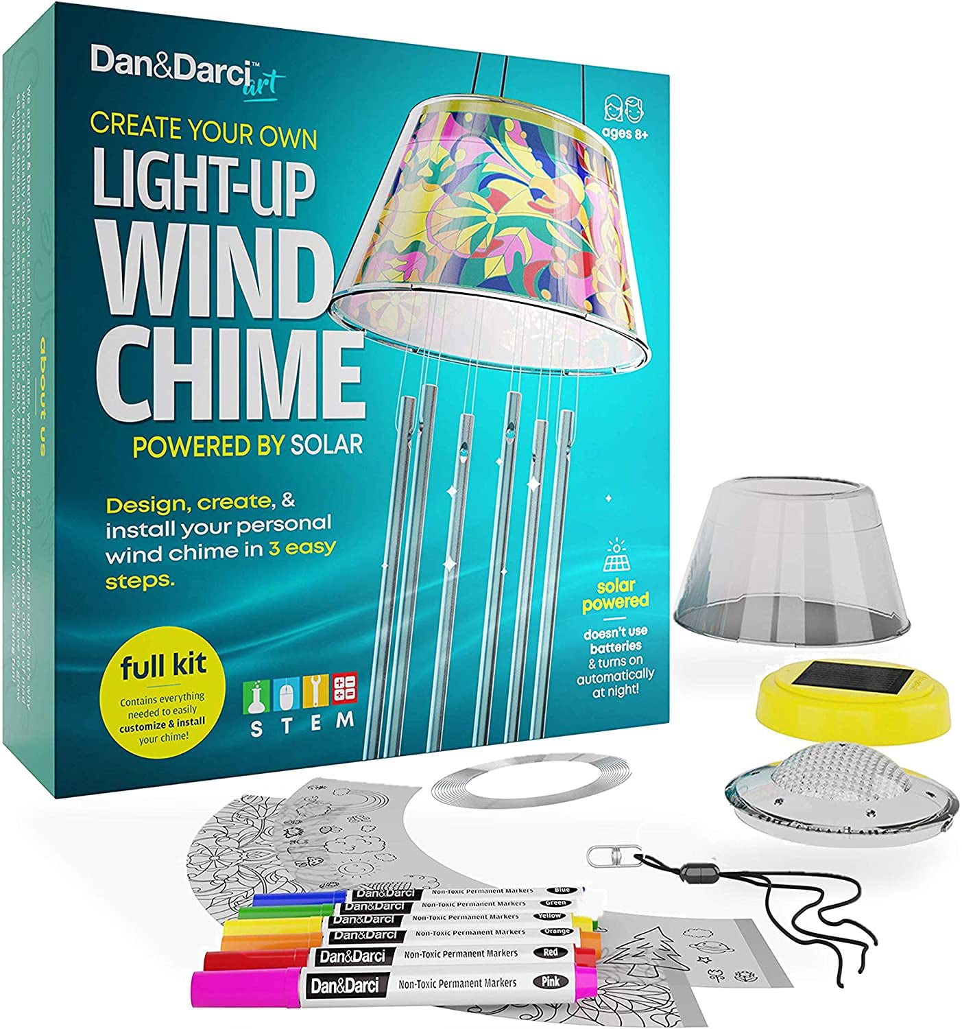 Make Your Own Solar-Powered Light-Up Wind Chime Kit - Build & Design Your DIY Chimes in 3 Easy Steps - Kids Art Projects Kits - Childrens Stem Fun