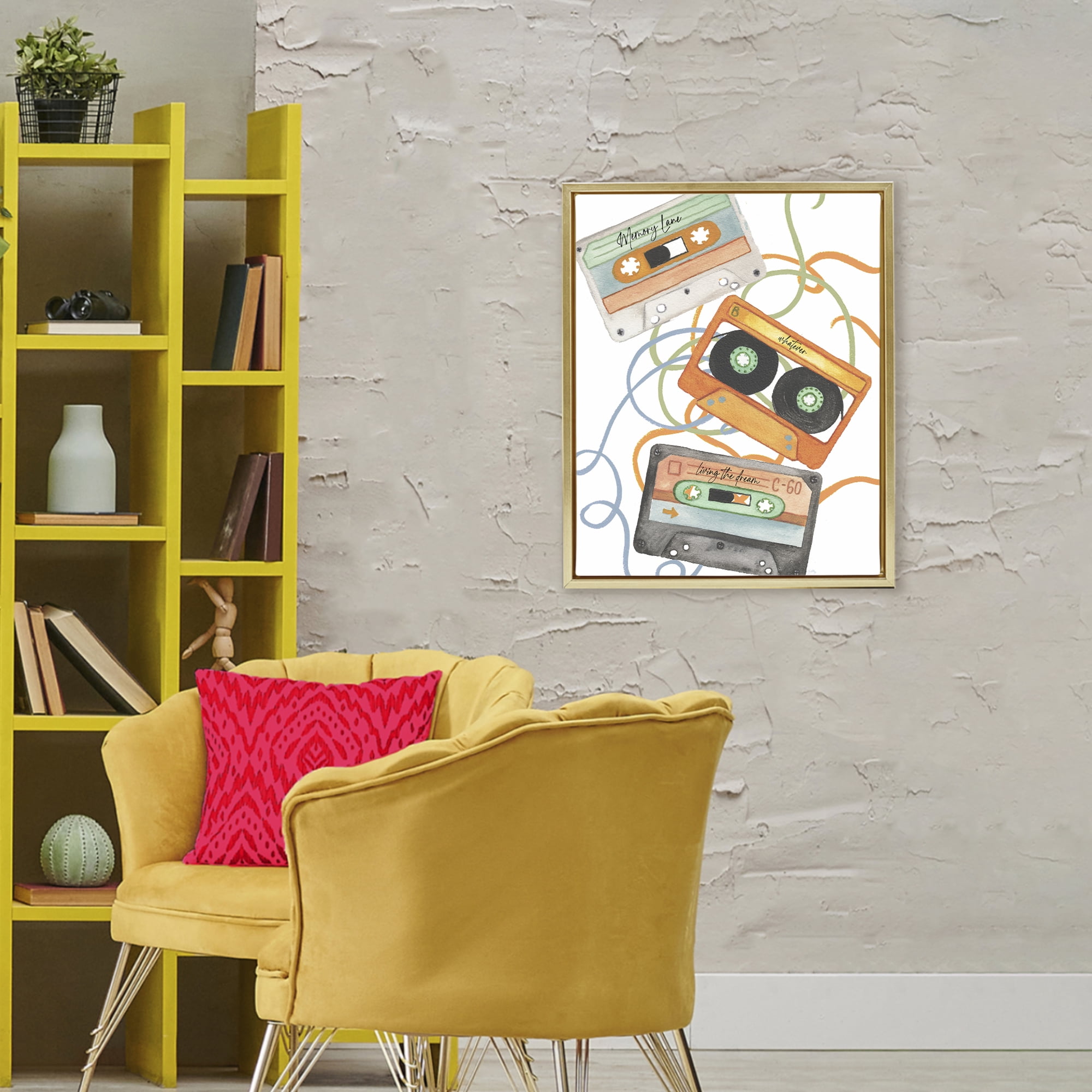 Stupell Industries Cassette Mix Tapes Trio Gold Framed Floater Canvas Wall Art, design by Elizabeth Medley