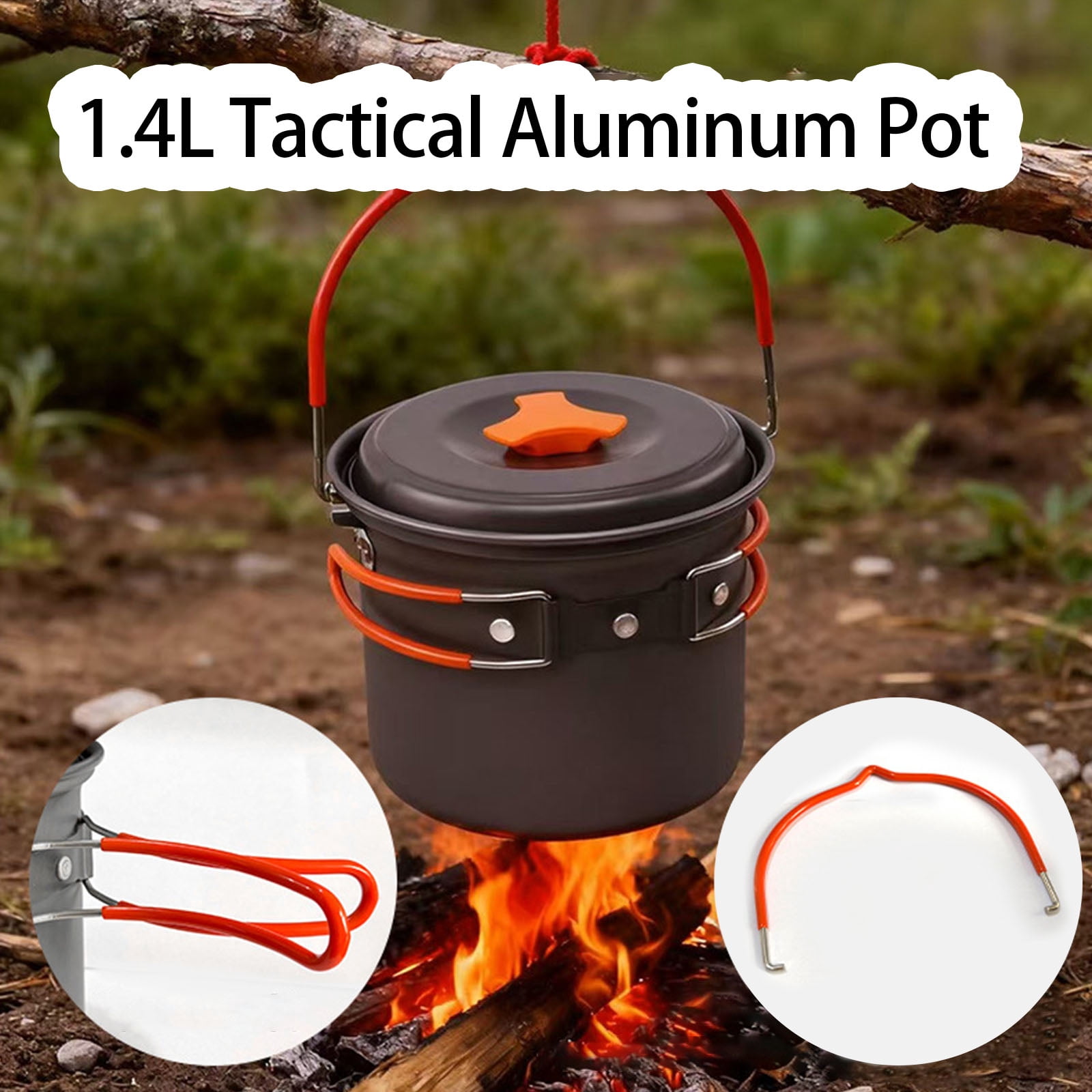 Small 1.4L Outdoor Cooking Pots Heatproof Grip Aluminum Alloy Alloy Camping Cookware for Wilderness Expeditions