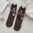 thumbnail image 4 of YABCSAZ Fleece Slipper Socks for Women, Cute Bear Ears Coral Fleece Floor Socks, Warm Thick Winter Socks, Non-Slip Cozy Sleep Socks, Coffee, 4 of 4