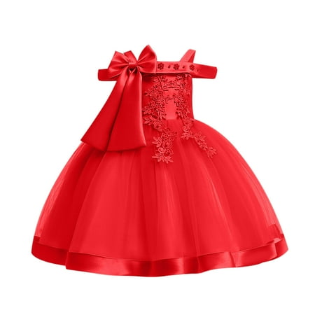 

HBYJLZYG Sleeveless Tulle Puffy Dress Toddler Girls Temperament Minimalistic Bowknot Embroidered Flower Net Yarn Birthday Party Gown Dresses 3-10 Years