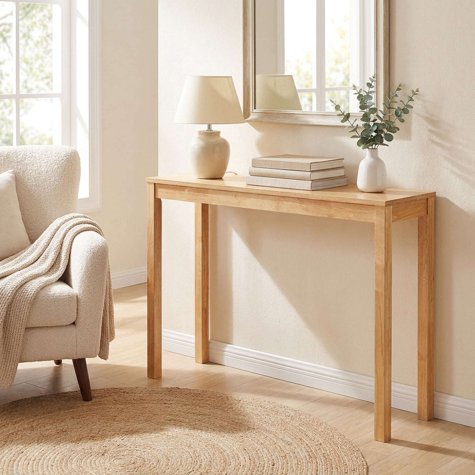 Furnibear Wooden Console Table Modern Farmhouse Narrow Sofa Table with Thickened Top for Entryway Hallway and Living Room, Natural