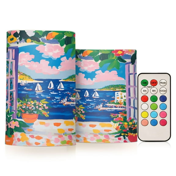 Yayeee Flameless Candles with Remote Flickering Battery Operated Multi Color Changing, Floral Window