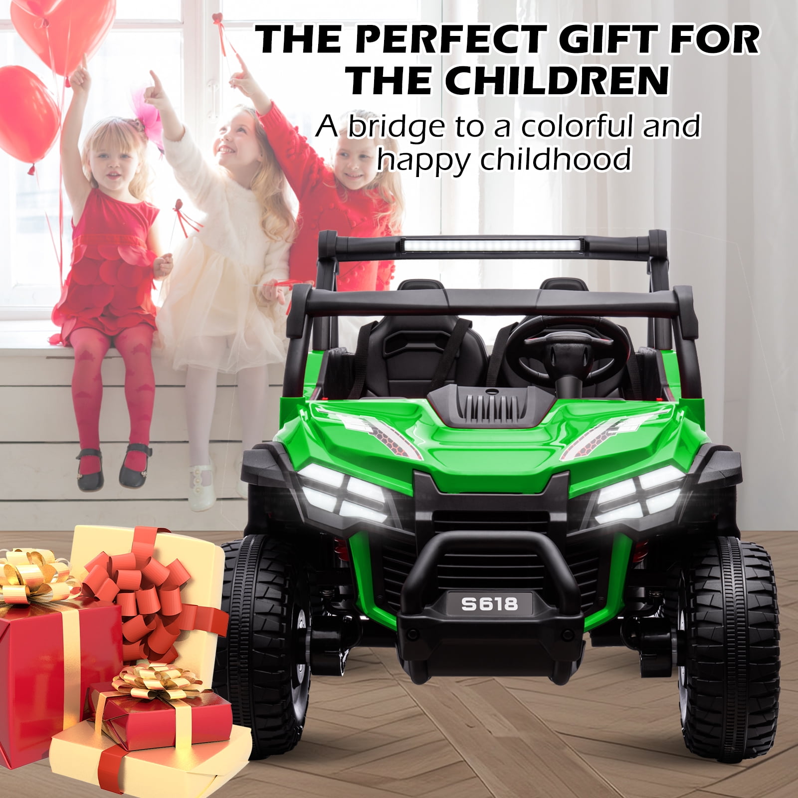 OTTORD 24V Ride on Cars 2 Seater, 4WD Electric Cars Vehicles for Adults and Kids（Green）