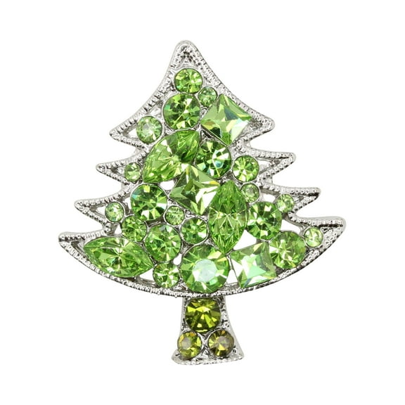 Faship Green Rhinestone Crystal Christmas Tree Pin Brooch