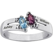 Personalized Planet Sterling Silver Couples' Marquise Birthstone and Diamond Accent Ring