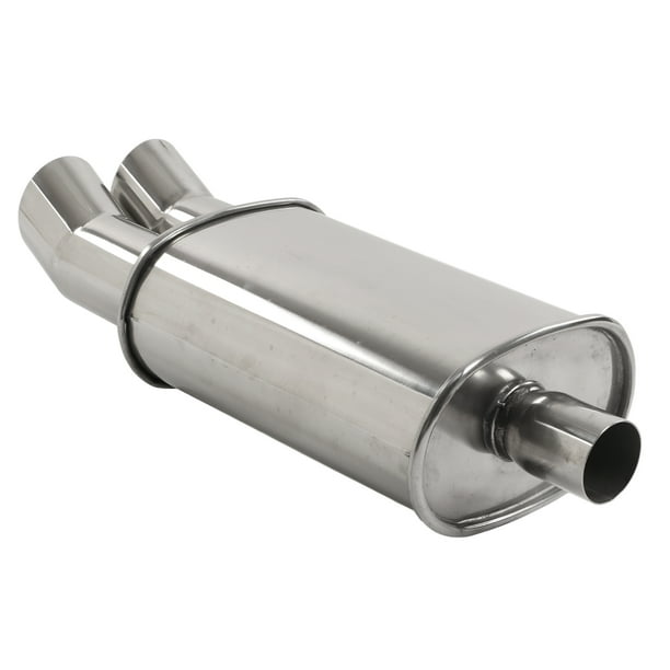 Pieza de tubo del sistema de escape recto a través de plata absorbe el sonido silenciador de escape de doble salida de pendiente ascendente 57 mm acero inoxidable universal ANGGREK Otros