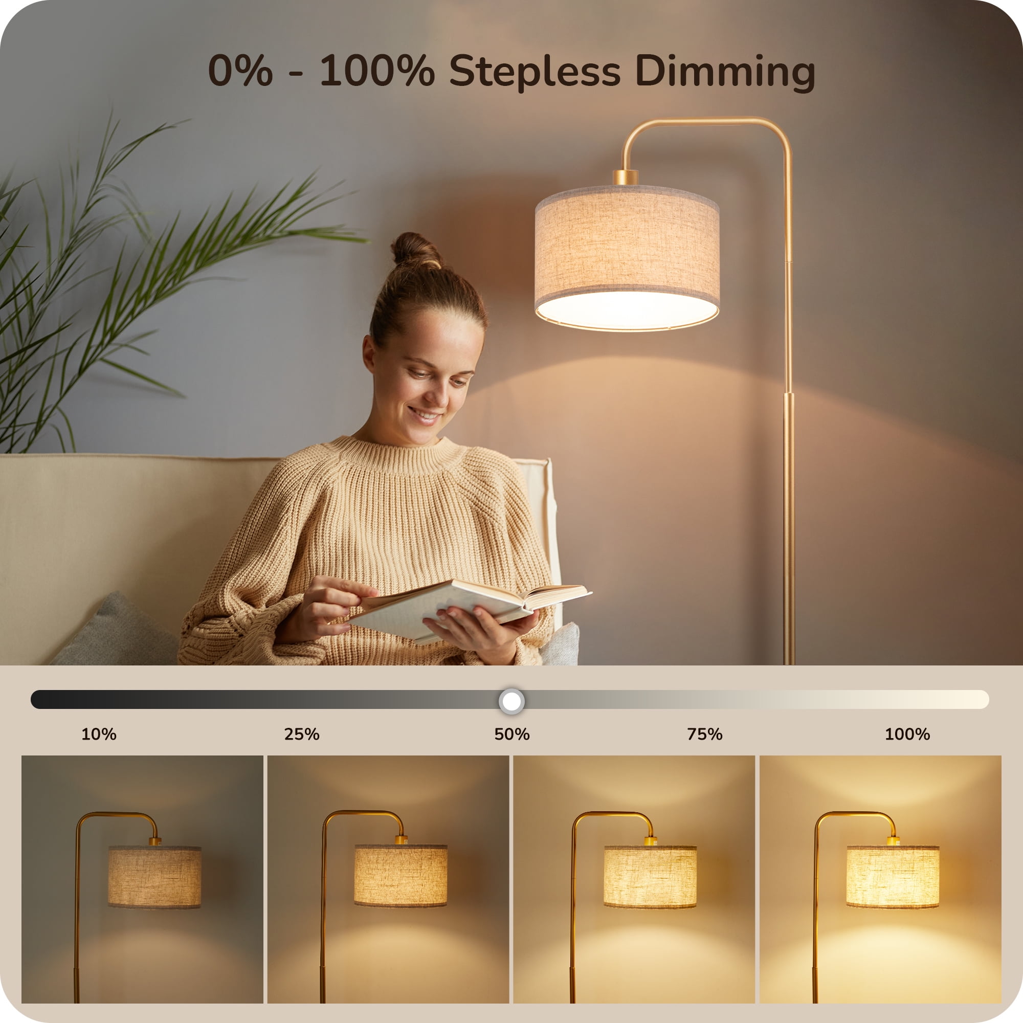 EDISHINE Modern Arc Gold Floor Lamps for Living Room with Remote, 5CCT, Dimmable, Metal Pole Lamps with Shade for Bedroom, Office, Read Lighting, LED Bulb Included