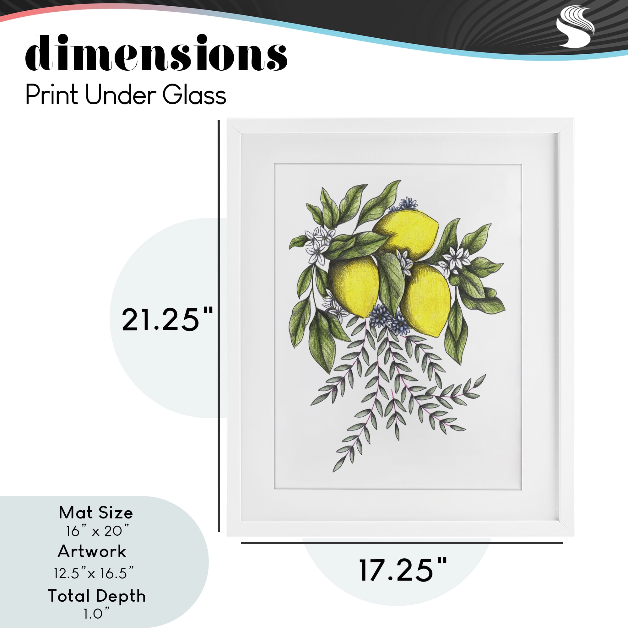 Lemons & Flowers Vintage Sketch White Framed Print Under Glass, design by Cecilia Battaini