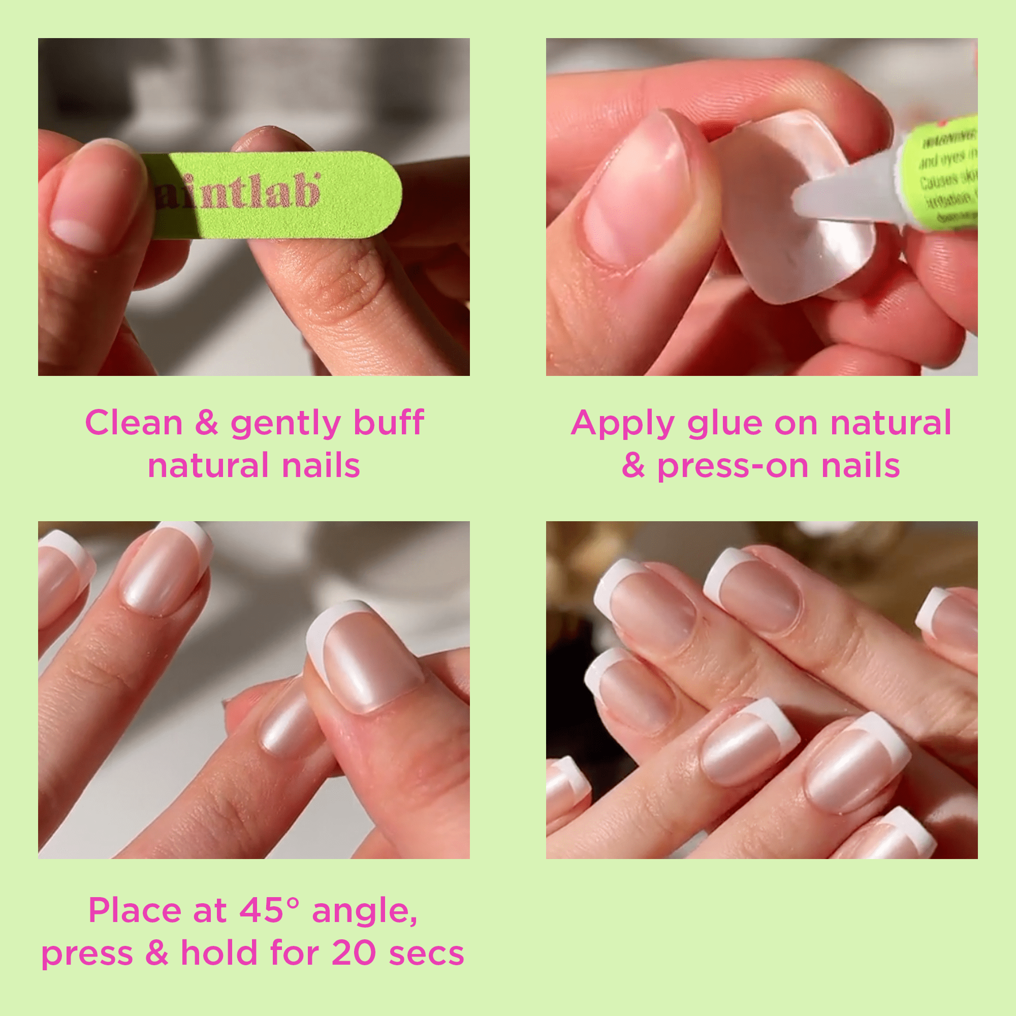 PaintLab Short Square Press On Nails, Iconic Frenchie, White French Tip, 30 Count