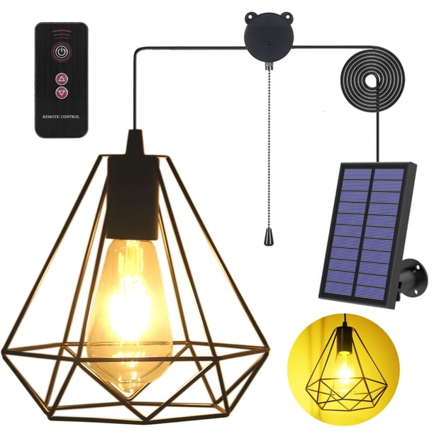 Yumamei Luces Solares Colgantes Con Energía Solar Para Cobertizo Con Cable De Tracción Y Control Remoto Para Exteriores, Interiores, Luces Solares Para Cenador Con Panel Solar Ajustable Para Patio, Ba