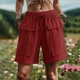 thumbnail image 2 of TEAJOPSUU Womens Solid Color Shorts Cotton Linen Blend Drawstring Multi Cargo Pockets Shorts Casual Summer Shorts Burgundy, 2 of 6