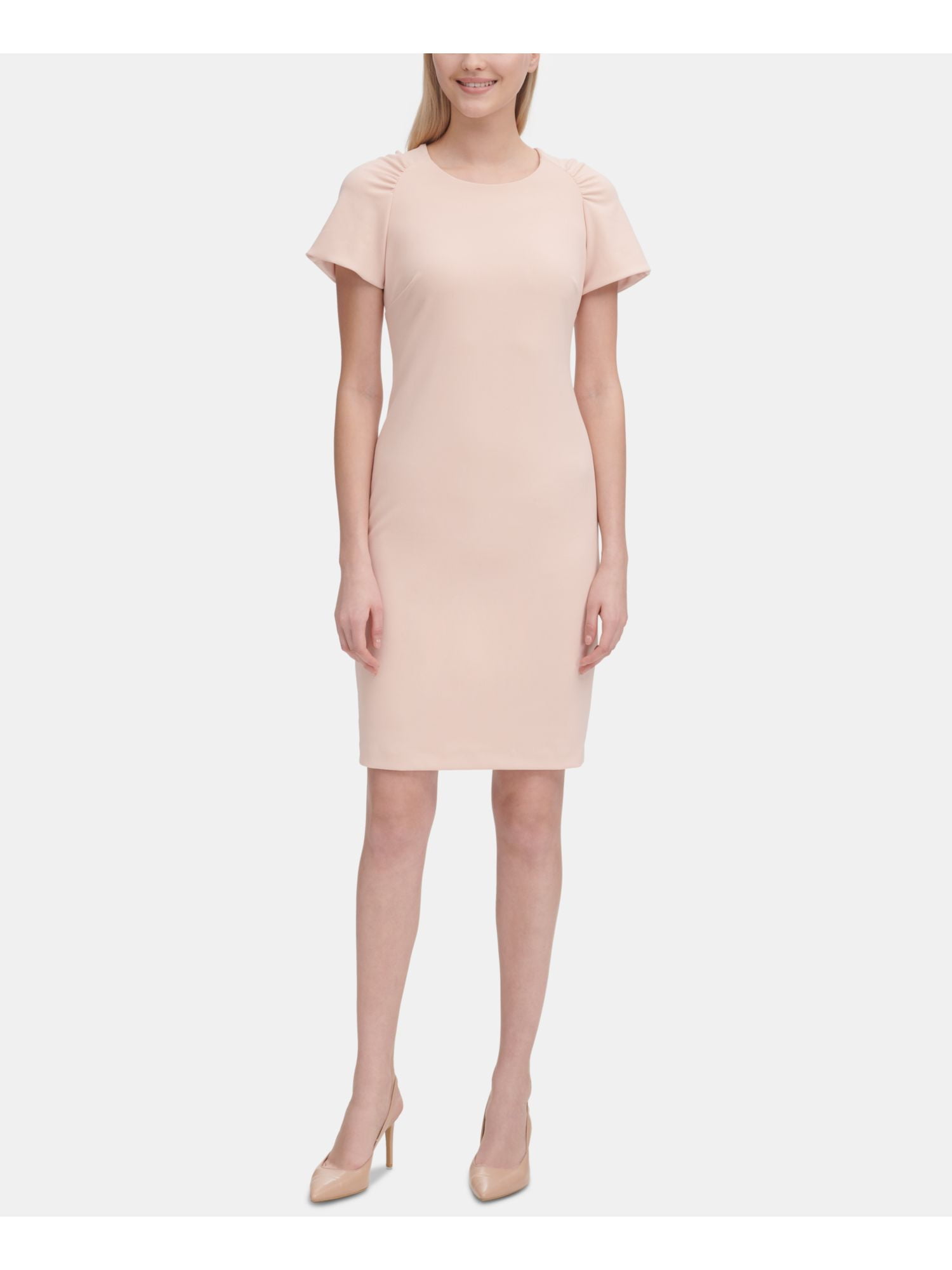 blush sheath dress with sleeves