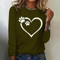 thumbnail image 3 of Womens Graphic Long Sleeve Tees Love Print Heart Shirt Loose Crew Neck Basic Top Trendy Casual Fall Blouse (Army Green L), 3 of 4