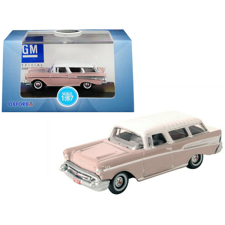 1957 Chevrolet Nomad Dusk Pearl Pink with Imperial Ivory Top 1/87 (HO)  Scale Diecast Model Car by Oxford Diecast