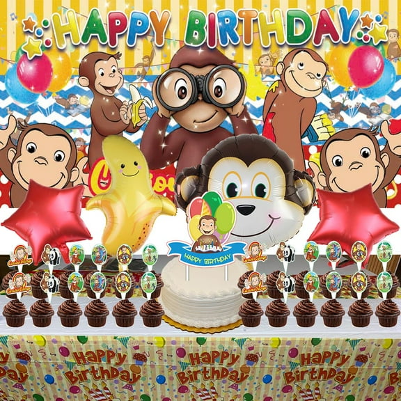 Curious Monkey Party Supplies Decorations Birthday Cake Topper Banner Decor Backdrop Balloons