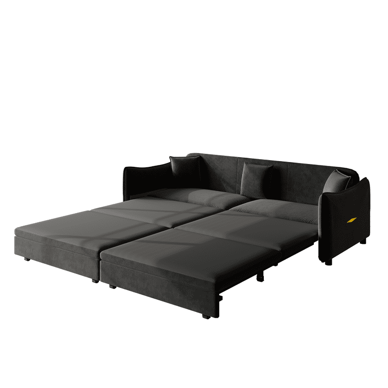 3-in-1 Convertible Pull Out Sofa Bed, 81.9'' King Size Sleeper Sofa Bed with Golden Accent Trim, Velvet 3-Seater Couch with 3 Pillows for Living Room, Small Space, Apartment