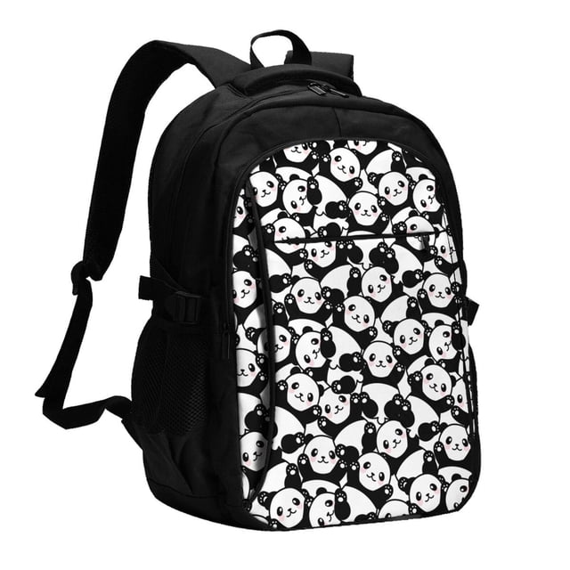 Disketp Cute Panda (3) Mochila de Viaje Estampada para Laptop con Puerto de Carga USB, Mochila Impermeable para Computadora – Regalo para Hombres y Mujeres