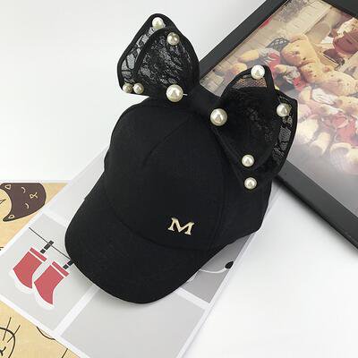 Gorra de malla para niños, gorro de béisbol con lazo grande, Snapback, Hip Hop, oreja de conejo, perla, primavera y verano Fivean unisex
