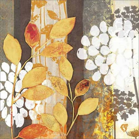 Abstract Stripes & Silhouettes Of Leaves & Flowers Nature Painting Yellow & Grey Canvas Art by Pied Piper (Best Paintings Of Nature)